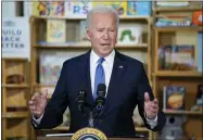  ?? EVAN VUCCI—ASSOCIATED PRESS ?? President Joe Biden speaks during a visit to the Capitol Child Developmen­t Center, Friday, Oct. 15, 2021, in Hartford, Conn.