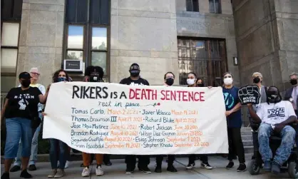  ?? Photograph: Karla Ann Cote/NurPhoto/Rex/Shuttersto­ck ?? Activists gathered at the Manhattan Courthouse on 27 September to denounce the conditions at Rikers Island.