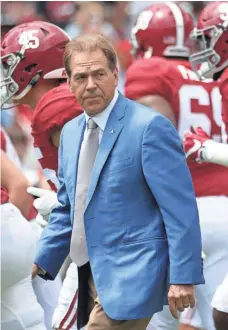  ?? MARVIN GENTRY, USA TODAY SPORTS ?? Alabama’s Nick Saban, who has won five national titles, is among 66 coaches voting in the Amway Coaches Poll.