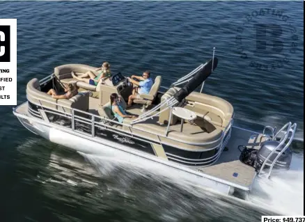  ??  ?? SPECS: LOA: 22'10" BEAM: 8'6" DRAFT: 1'3" DRY WEIGHT: 2,061 lb. SEAT/WEIGHT CAPACITY: 11/1,500 lb. FUEL CAPACITY: 38 gal.
HOW WE TESTED: ENGINE: Yamaha F115 four-stroke 115 hp DRIVE/PROP: Outboard/13.5"x 12" Yamaha 3-blade aluminum GEAR RATIO: 2.15:1 FUEL LOAD: 28 gal. CREW WEIGHT: 400 lb. Price: $49,737