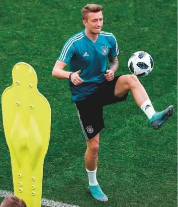  ?? AFP ?? Germany’s Marco Reus attends a training session. Reus is looking to make up for lost time after missing the 2014 World Cup in Brazil with a knee injury and Euro 2016 with a groin problem.