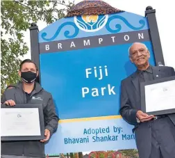 ?? ?? (From Left), Brampton City Mayor Patrick Brown and champion Fijian community advocate Santokh Singh in Brampton Canada on October 10, 2021.