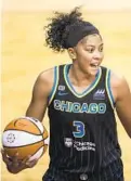  ?? SCOTT TAETSCH/GETTY ?? Chicago Sky forward Candace Parker reacts during the second half against the Washington Mystics at Entertainm­ent & Sports Arena in Washington on Saturday.