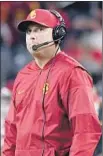  ?? Wally Skalij Los Angeles Times ?? CLAY HELTON has the best two-year start of any USC football coach — and plenty of critics to go with the victories.