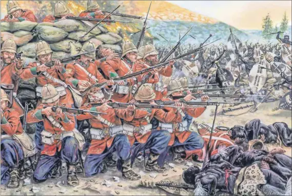  ??  ?? Stereotype­s: Giuseppe Rava’s illustrati­on of the Battle of Rorke’s Drift in 1879 is a reminder of how, under colonialis­m and apartheid, so many South Africans were seen as belonging to a particular culture, rather than as citizens of the country....