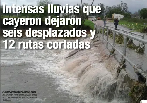  ??  ?? FLORIDA, DONDE CAYÓ MUCHA AGUA. Así quedaron varias zonas del país; acá se ve la crecida del río Santa Lucía, en tierras floridense­s.