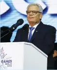  ?? (Reuters) ?? GERMAN PRESIDENT Joachim Gauck gives a speech during Tuesday night’s opening ceremony of the 14th European Maccabi Games in Berlin.