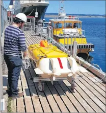  ?? SUBMITTED PHOTO ?? Kraken Sonar Inc. had its Thunderfis­h Autonomous Underwater Vehicle (UAV) in the waters Conception Bay on Friday morning in anticipati­on of a trip later this month to the mainland, where it will be deployed in Lake Ontario to aid in the search and recovery efforts of nine test models for the Avro-arrow.