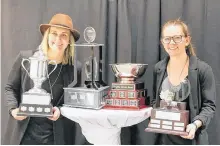  ?? PHOTO BY SHANNA MARTIN-BOOK ?? Les Canadienne­s’ Erin Ambrose, right, and teammate MariePhili­p Poulin with their Canadian Women’s Hockey League awards on March 22, 2019.