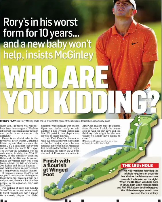  ??  ?? CHILD’S PLAY: But Rory McIlroy could end up a frustrated figure at the US Open, despite being in a happy place
Finish with a flourish at Winged Foot