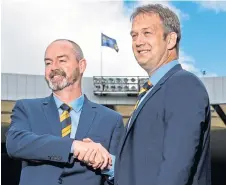  ??  ?? Scotland boss Steve Clarke and SFA chief Ian Maxwell.