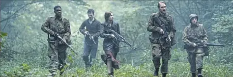  ?? Peter Mountain/Paramount Pictures ?? From left, Jovan Adepo as Boyce, Dominic Applewhite as Rosenfeld, Mathilde Ollivier as Chloe, Wyatt Russell as Ford and John Magaro as Tibbet in "Overlord.