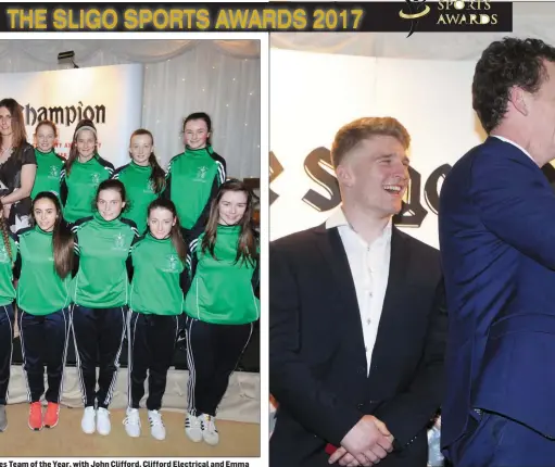  ?? Pics: Carl Brennan. ?? The Ursuline College U14 girls team, winners of the Juvenile Ladies Team of the Year, with John Clifford, Clifford Electrical and Emma Gallagher, Sports Editor of the Sligo Champion at the Sligo Champion Sports Awards in the Radisson Blu hotel. Ireland...