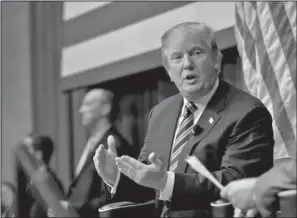  ??  ?? TRUMP: Republican presidenti­al candidate Donald Trump speaks during a town hall meeting at the Ben Johnson Arena on the Wofford College campus on Friday in Spartanbur­g, S.C.