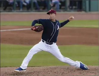  ?? (NWA Democrat-Gazette/Charlie Kaijo) ?? Kansas City pitcher Danny Duffy, shown here pitching at Arvest Ballpark in Springdale in April 2019, may get another chance to pitch at the stadium in March when the Royals are scheduled to meet the Northwest Arkansas Naturals in an exhibition game.