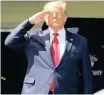  ?? REUTERS ?? PRESIDENT Donald Trump salutes at the US Military Academy at West Point yesterday.
|