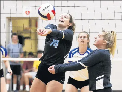  ?? MIKE MANTUCCA / DAILY SOUTHTOWN ?? Bella Ray (14) bumps the ball for Joliet Catholic in a 2019 match against Sandburg. Ray said that she and the other incoming freshman were included into the Lewis team’s group chats as early as March.