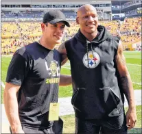  ?? AP PHOTO ?? In this Sunday, Oct. 7, file photo, Pittsburgh Steelers injured linebacker Ryan Shazier, right, poses with Pittsburgh Penguins NHL hockey player Sidney Crosby before an NFL game against the Atlanta Falcons in Pittsburgh.