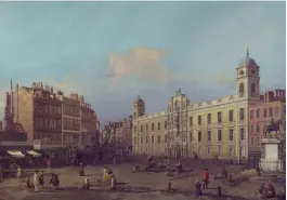  ?? ?? Northumber­land House on the Strand, which is now the site of Charing Cross Station, painted by Canaletto in 1752–53