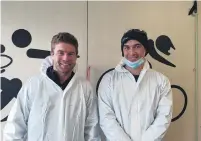  ?? PHOTO: MATTHEW MCKEW ?? Opportunit­y from crisis . . . Around the Basin’s Hamish Fleming and Clear Facilities operations manager Adrian Naik at ProActive Physio ready to fog the rooms with an antigerm product to prevent spread of Covid19 through surfaces.