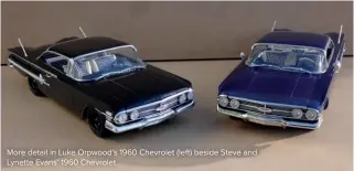 ??  ?? More detail in Luke Orpwood’s 1960 Chevrolet (left) beside Steve and Lynette Evans’ 1960 Chevrolet
