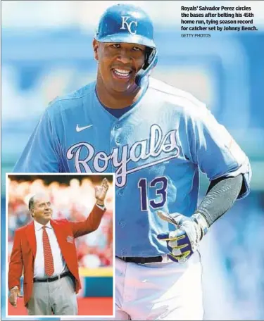  ?? GETTY PHOTOS ?? Royals’ Salvador Perez circles the bases after belting his 45th home run, tying season record for catcher set by Johnny Bench.