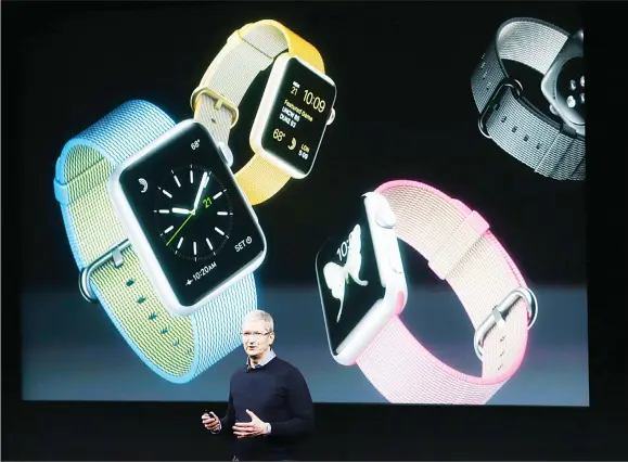  ??  ?? In this March 21, 2016 file photo, Apple CEO Tim Cook speaks at an event to announce new products and an update to the Apple Watch at Apple headquarte­rs, in Cupertino, Calif.