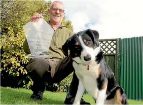  ?? PHOTO: REBECCA MOORE/STUFF ?? Dog handler John Taylor with his border collie Rusty, after winning the 2017 Dave Galloway Innovation Award for biosecurit­y work.
