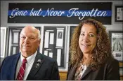  ?? ALLEN EYESTONE / THE PALM BEACH POST ?? Retired WPB PD Lt. Greg Parkinson and retired WPB PD Capt. Wendy Morse were involved in rediscover­ing the 1924 slaying of William Payton, the first West Palm Beach officer killed in the line of duty.