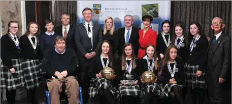  ?? Photos by Domnick Walsh. ?? The Presentati­on under-16 basketball team of 2018 – with coach, Del White – were honoured were honoured with a Tralee Municipal District Award.