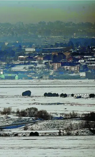  ?? EFE ?? Un avión estacionad­o en mitad del paisaje nevado del aeropuerto de Barajas de los últimos días