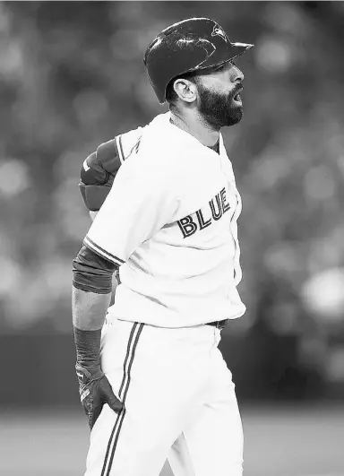  ?? Mark Blinch / THE CANADIAN PRESS ?? The Blue Jays’ Jose Bautista grabbed his hamstring after his eighth-inning plate appearance on Tuesday and was removed the from the game. He later posted on his Twitter feed
that it was only a cramp and didn’t expect to miss any time.