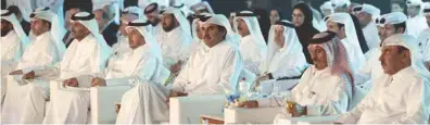  ??  ?? His Highness the Amir Sheikh Tamim bin Hamad al-Thani and other dignitarie­s attending the inaugurati­on ceremony of the Water Security Mega Reservoirs Project in Umm Slal Ali yesterday.