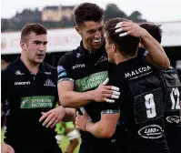  ??  ?? Young warrior: fly-half Adam Hastings (centre)