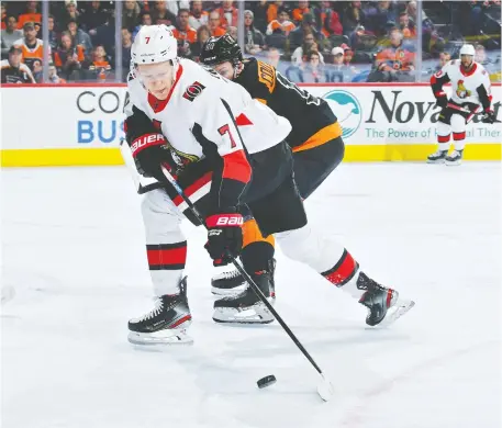  ?? GETTY IMAGES ?? Forward Brady Tkachuk brings energy to the Senators as they stumble through a season that will likely not see them near the playoffs.