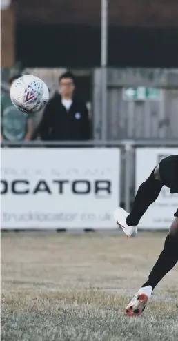  ??  ?? Siriki Demeble scores his second goal for Posh at Peterborou­gh Sports.