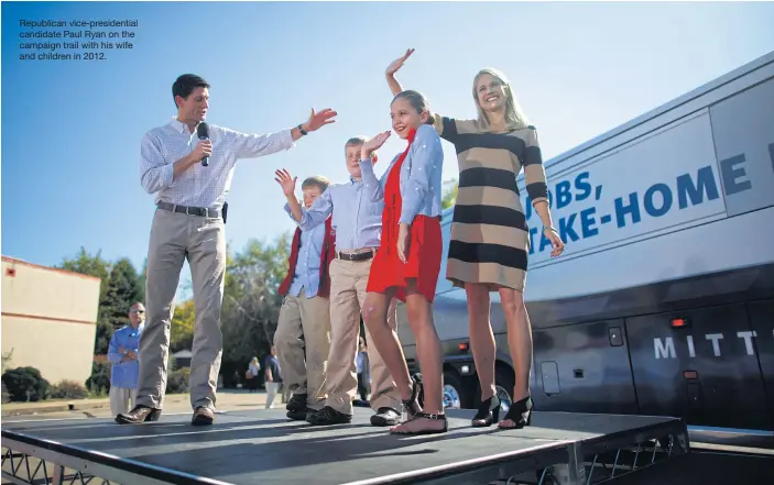  ??  ?? Republican vice-presidenti­al candidate Paul Ryan on the campaign trail with his wife and children in 2012.
