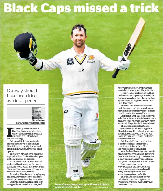  ?? Photo / Photosport ?? Devon Conway has proven a prolific scorer in New Zealand domestic cricket.