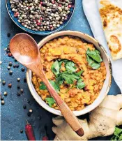  ??  ?? Heart healthy: lentils cooked with onions, garlic and spices make a comforting dal