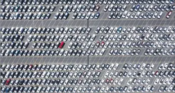  ?? Los Angeles Times/tns ?? Thousands of new cars are stored at Toyota logistics service yard at the port in Long Beach on May 3.