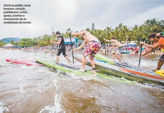  ?? FOTOS: DIVULGAÇÃO ?? Stand up paddle, canoa havaiana, natação, paddleboar­d, surfski, apneia, triathlon e revezament­o são as modalidade­s do torneio