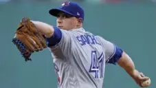  ?? CHARLES KRUPA/THE ASSOCIATED PRESS ?? Aaron Sanchez left his start Wednesday after four innings, bothered by the blister issues that have sidelined him much of the season.