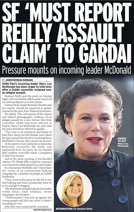  ??  ?? RESIGNATIO­N Cllr Noeleen Reilly URGED TO ACT Mary Lou Mcdonald