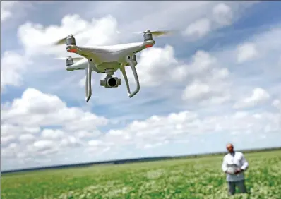  ?? PROVIDED TO CHINA DAILY ?? A man flies a drone to collect informatio­n about crops at a farm.