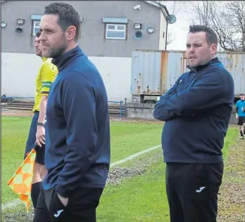  ??  ?? Yoker manager Steven Reilly (left) and assistant Graeme George’s side take on derby rivals Clydebank today