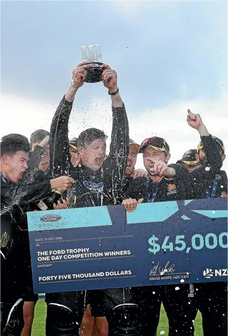 ?? GETTY IMAGES ?? The Wellington Firebirds celebrate victory against the Otago Volts in the Ford Trophy final yesterday.