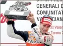  ??  ?? Honda MotoGP rider Dani Pedrosa of Spain celebrates his victory after the Valencia Motorcycle Grand Prix at the Ricardo Tormo racetrack in Cheste, near Valencia - REUTERS