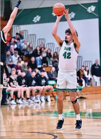  ?? PILOT PHOTO/BEV HARAMIA ?? Bremen’s Julian Alvarado fires this shot during the Lions’ game against Argos earlier this season. Bremen looks to double its win total from year ago as it travels to Lakeland Christian tonight.