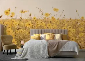  ?? ?? Vintage yellow flower meadow wallpaper mural