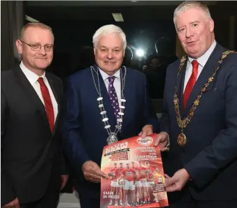  ??  ?? Diarmuid Gowen, Treasurer, Cork County Board; Deputy Co. Mayor, Cllr. Frank O’Flynn and Lord Mayor, Cllr. Mick Finn at the Cork GAA Clubs Draw launch at Pairc Uí Chaoimh. Photos John Tarrant